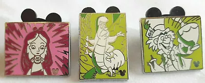 DLR- (3) Alice In Wonderland Comics (Alice Caterpillar Mad Hatter) Pin Set~EUC • $15