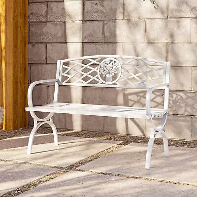 50  Inch Outdoor Park Bench Garden Backyard Chair Porch Seat Steel Frame White • $134.95