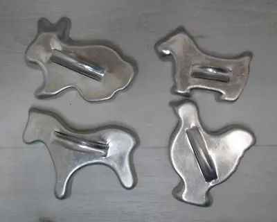 Vintage Mirro Cookie Cutters Easter Bunny Horse Chicken Scotty Dog 4 Pc Aluminum • $8.54