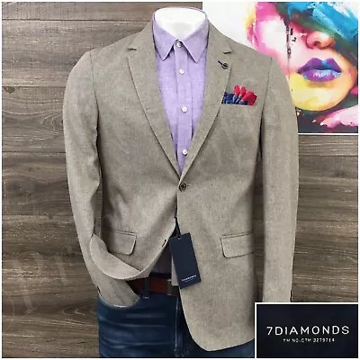 New 7 Diamonds Mens Blazer Sport Coat Two Button Casual Jacket 40R Linen Cotton • $125