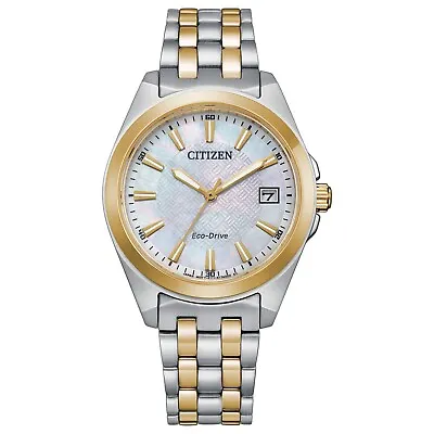 Citizen Eco-Drive Women's Peyten Calendar Silver Gold 33MM Watch EO1224-54D • $116.99