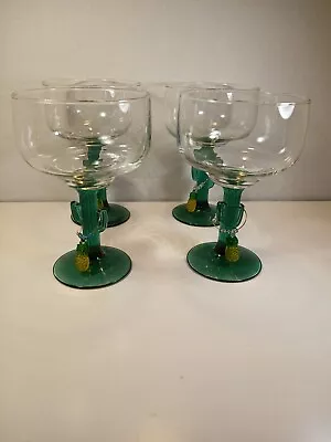 4 Vintage Libbey Cactus Margarita Glasses 6.25 Cozumel Green  With  Glass... • $30