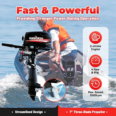 HANGKAI 6HP 2 Stroke Electric Outboard Motor Fishing Boat Engine Water Cooling • $540.55