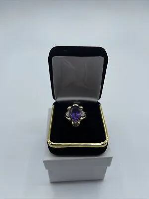 Vintage 14k Yellow Gold EMA Amethyst Diamond Cocktail Ring 6.0grams. • $482.99