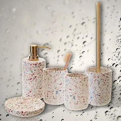 £10.50 • Buy Speckled Bathroom Accessories Set Concrete Soap Dispenser Dish Toothbrush Holder