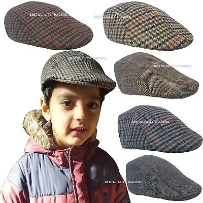 Kids Child Boys Girl Flat Cap Tweed Check Herringbone Newsboy Peaky One Size Hat • £4.99