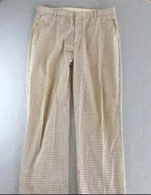 J Crew Mens Seersucker Pants Size Measures 36x29 Plaid Flat Front Stright Leg • $13.29