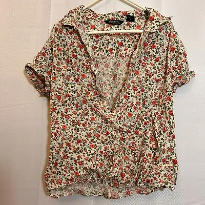 Vintage Blouse Womens Shirt Top Size 8 Multicoloured Floral Cotton Boho Ladies • $11.35