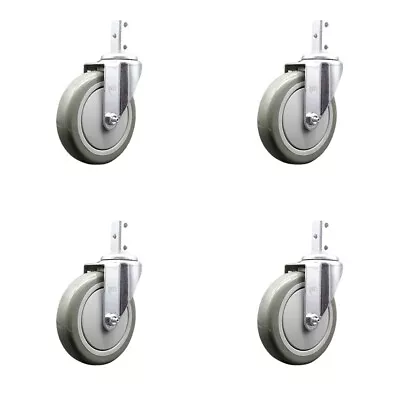 5 Inch Gray Polyurethane Wheel Swivel 7/8 Inch Square Stem Caster Set SCC • $92.28