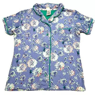 Munki Munki Women's Small Pajama Top Shirt Flower Button Short Sleeve Purple • $3.49