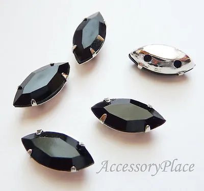 Faceted Navette Crystal Black Montees 7mm 15mm Sew On Rhinestones Beads 20pc • $10