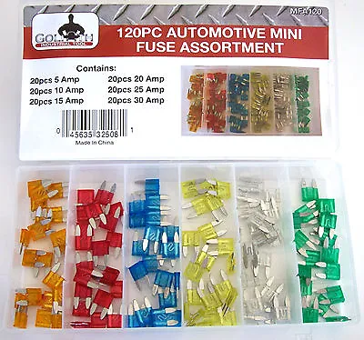 120pc GOLIATH INDUSTRIAL MINI CAR BLADE FUSE BOX ASSORTMENT FUSES TRUCK SUV RV • $11.99