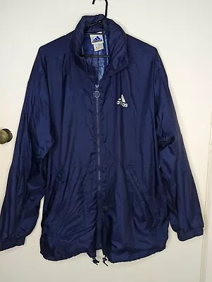$38 • Buy Vintage Adidas Mens Windbreaker Blue Jacket Full Zip 90s Logo Size M