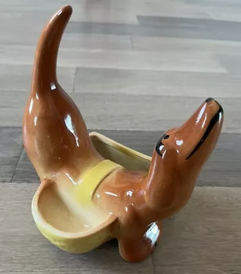 Vintage Mid-century Ceramic Dachshund Wiener Dog Planter Caddy • $14.88