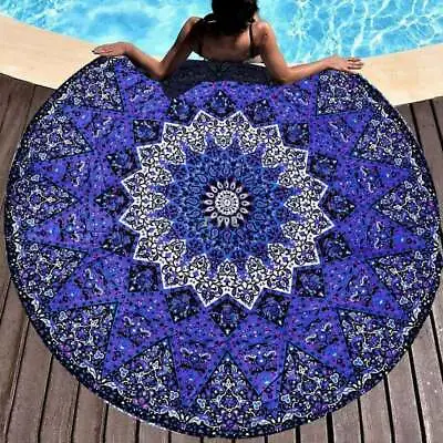 £23.24 • Buy Indian Purple Star Mandala Table Cloth 72  Round Beach Throw Meditation Yoga Mat