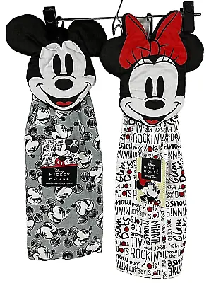 Set Of 2 Mickey And Minnie Mouse Hanging Kitchen Towels Disney Home Decor NWT • $22.32