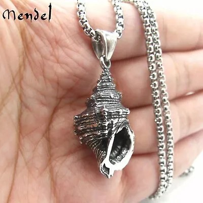 MENDEL Mens Stainless Steel Beach Surfing Seashell Sea Shell Pendant Necklace • $10.99