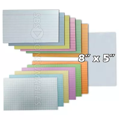 100x Record Cards - Lined/Squared/Plain. Large Index / Flash Cards 8x5 / 200x125 • £5.95