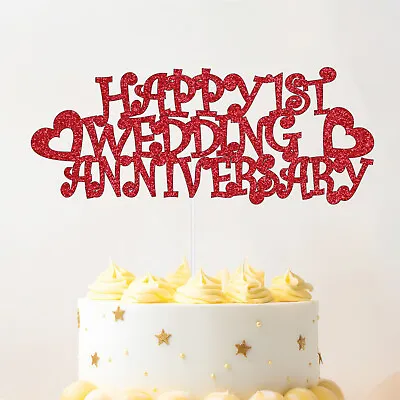 Personalised Happy Wedding Anniversary Glitter Cake Topper 10th 25th 30th 40th • £3.29