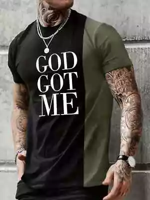 T Shirt Men GOD GOT ME Colorblock Black Green Fashion Summer Soft Casual T-Shirt • $18.86