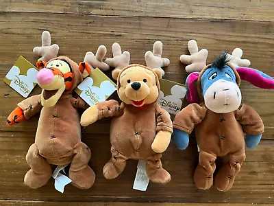 $30 • Buy The Disney Store Bean Bag Reindeer's Pooh, Tigger And Eeyore Lot Plush New