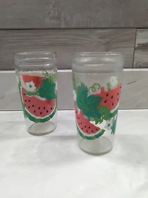 Vintage Anchor Hocking Watermelon Jelly Jar Drinking Glasses 16 Oz Set Of 2 • $20
