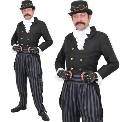 Mens Steampunk Costume Vintage Victorian Man Halloween Fancy Dress Outfit • £34.99