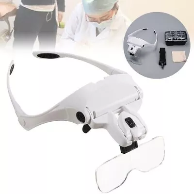 Magnifying Glass Headset LED Light Head Headband Magnifier Loupe Jeweler 5 Lens • £10.99