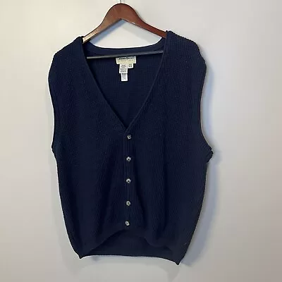 Vintage Eddie Bauer Sweater Vest Cardigan Mens Medium Blue Knit • $31.45
