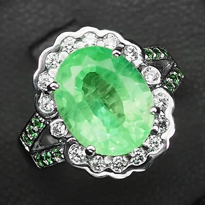 Delicate Colombian Emerald Rare 6.9Ct 925 Sterling Silver Handmade Ring Size 6.5 • $38.84