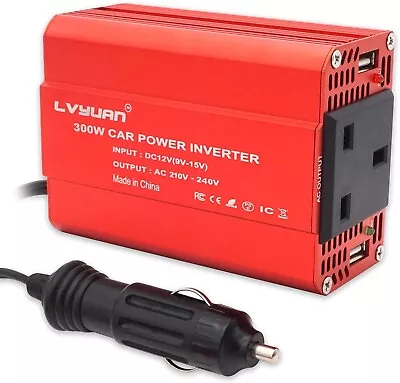 300W Power Inverter Car Converter DC 12V To AC 230V 240V 2USB Charge Trip Laptop • £11.99