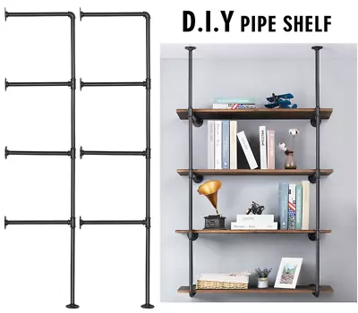 Industrial Iron Pipe Shelf Wall Mount DIY Open BookshelfHung Bracket Rack • $32.99