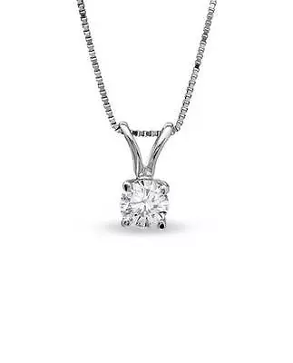 10k White Gold Round Cubic Zircon Solitaire Pendant Necklace & Box Chain • $89.99