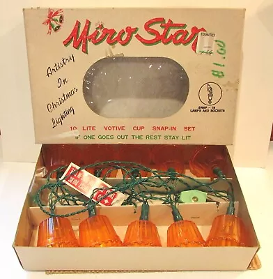 VTG Miro Star Light Strand Plastic Orange Gold Votive Cup 10 Lights Box Works • $20