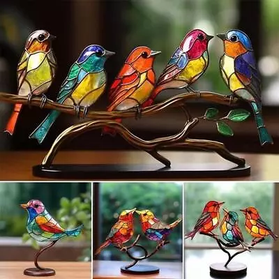 Stained Acrylic Birds On Branch Desktop Ornaments Acrylic Material • $9.55