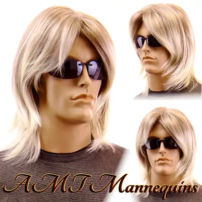 Male Blond Wig W. Highlights Full Size Adjustable Halloween Synthetic Wig-K11G • $15.98