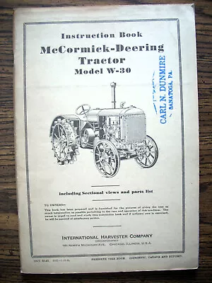 IH Farmall Mccormick International W30 Owners Manual • $49.99