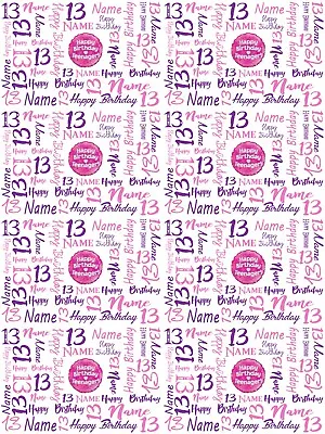 13th Teenager Birthday Personalised Gift Wrapping Paper Choose Colour ADD NAME • £4.19