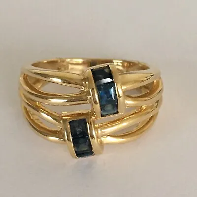 P-6437 New 14k Solid Yellow Gold Y/G Genuine Sapphire Ring SZ-7 Unique Design • $1198
