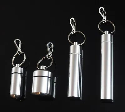 4pcs Set Waterproof Aluminum Pill Container Capsule Bottle Keychain Clip Silver • $14.99