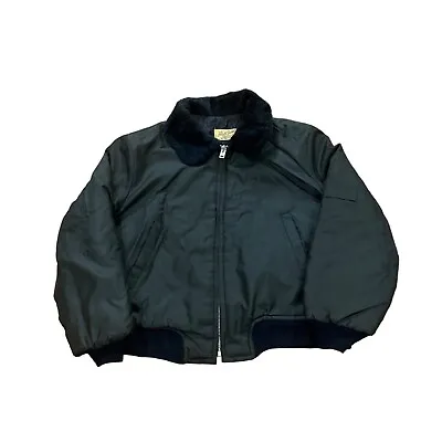 Vintage Flight Jacket Lined Fleece Collar Pockets Men's L Full Zip Military • $124.99