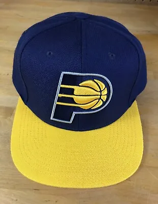Indiana Pacers Mitchell & Ness Navy Yellow Snapback Baseball Cap Hat PRISTINE • $14.99