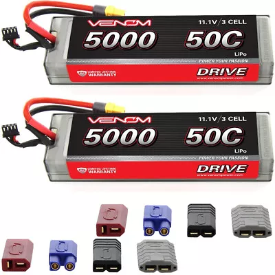 Pair Of Venom 5000mAh 50C 11.1V 3S Lipo Battery Pack VEN15129 • $139.99