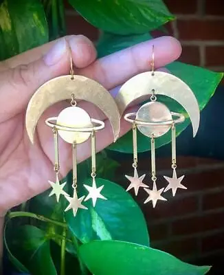 $3.35 • Buy Celestial Jewellery,Gold Plated Crescent Moon And Stars Earrings,Space Earrings