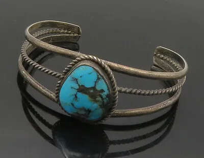 NAVAJO 925 Sterling Silver - Vintage Turquoise Split Twist Cuff Bracelet- BT6534 • $169.99