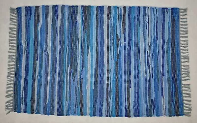 Recycled 100% Cotton Rag Rug 90 X 150cm Choice Of Blue Or Purple • £31.49