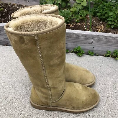 UGG AUSTRALIA Classic Tall Boots W 9 Women's Sand Shearling Leather Suede 5815 • $27.89