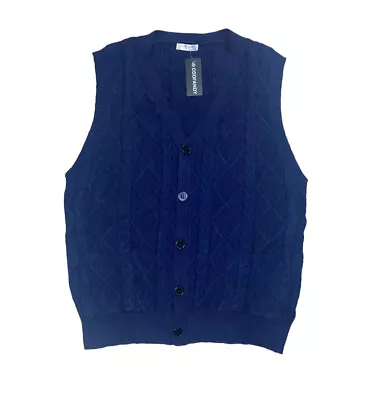 Coofandy NWT Blue V-Neck Cable Knit Sleeveless Button Sweater Vest Size Large • $19.99