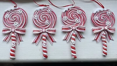 4 Candy Cane Lollipop Christmas Tree Decorations. Red & White • £15.95