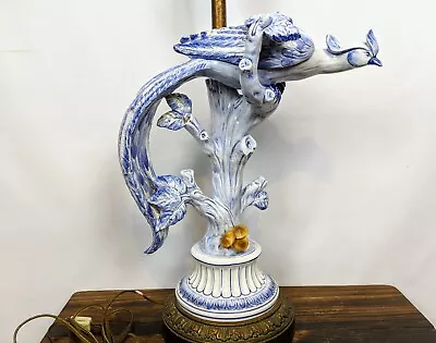 Mid Century Bird Of Paradise Porcelain Buffet Lamp Hand Painted • $350